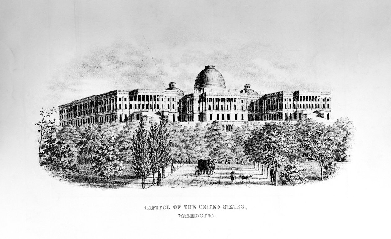 Het Capitool van de Verenigde Staten, Washington D.C., c. 1852 door American School