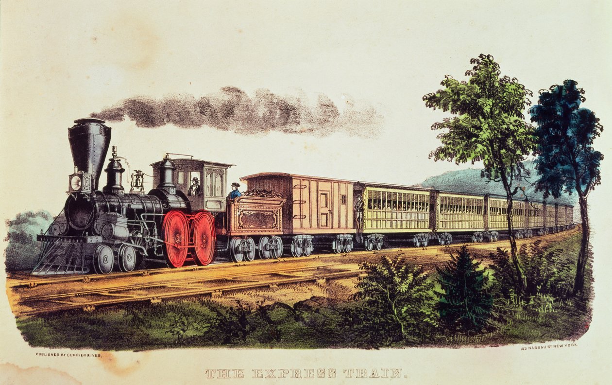 De sneltrein, gegraveerd door Nathaniel Currier (1813-88) en James Merritt Ives (1824-95) door American School