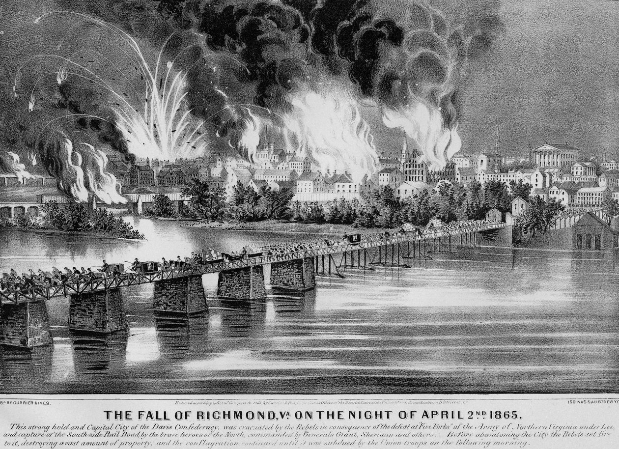 De Val van Richmond, Va. op de nacht van 2 april 1865, uitgegeven door Currier & Ives, 1865 door American School