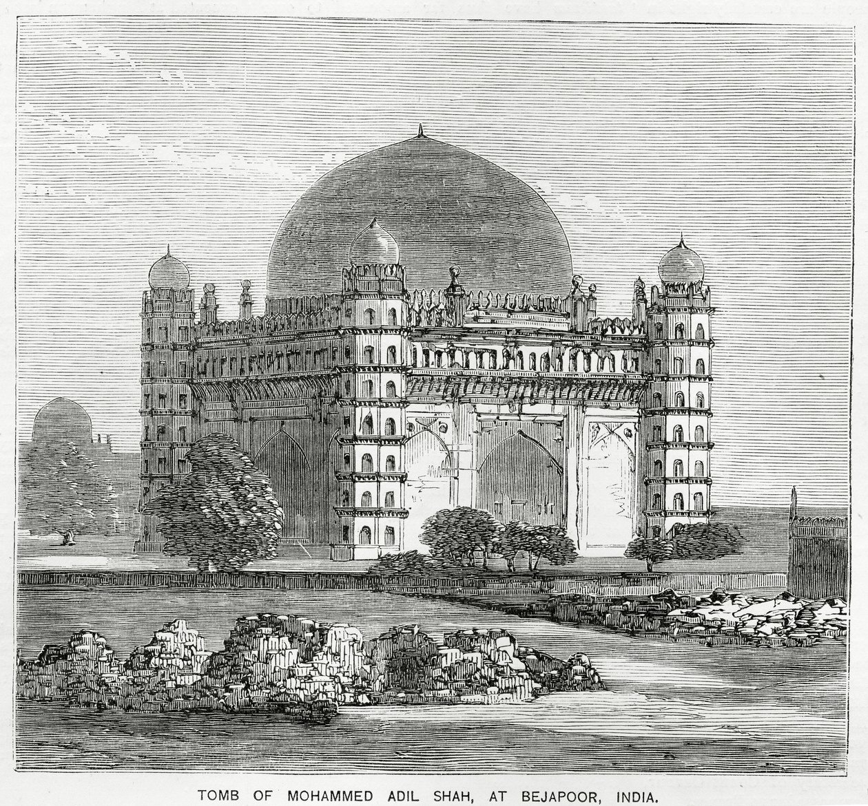 De Gol Gumbaz, tombe van Mohammed Adil Shah II, gebouwd in 1659 door American School