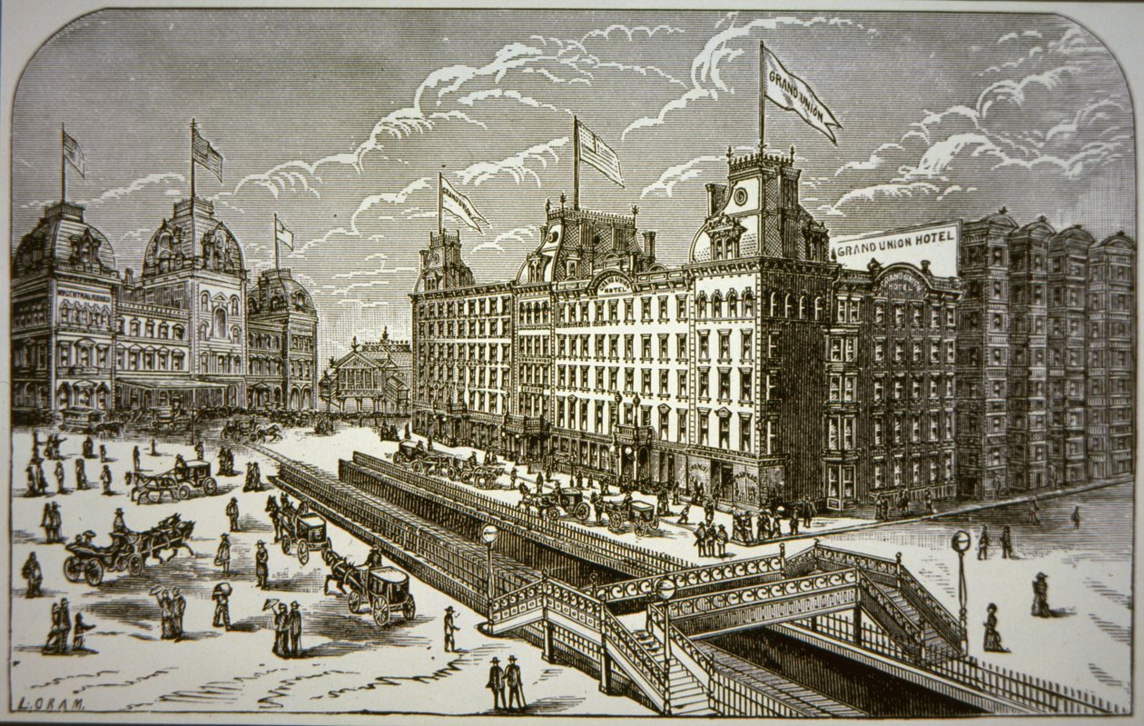 Het Grand Union Hotel, New York City (litho) door American School