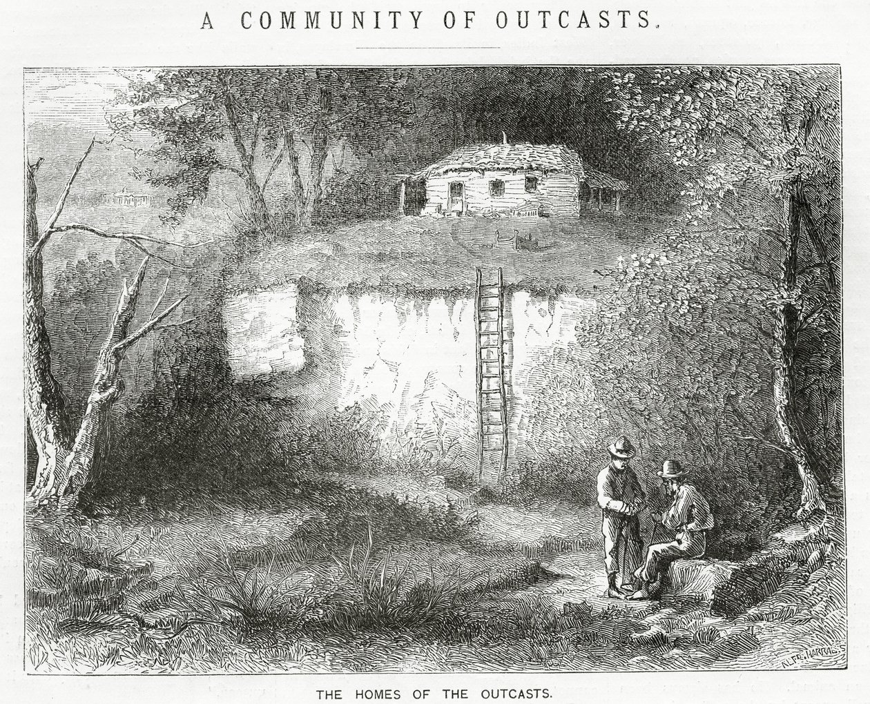 De Huizen van de Verschoppelingen, illustratie voor een verhaal, Een Gemeenschap van Verschoppelingen, uit Appletons Journal, 23 maart 1872 door American School