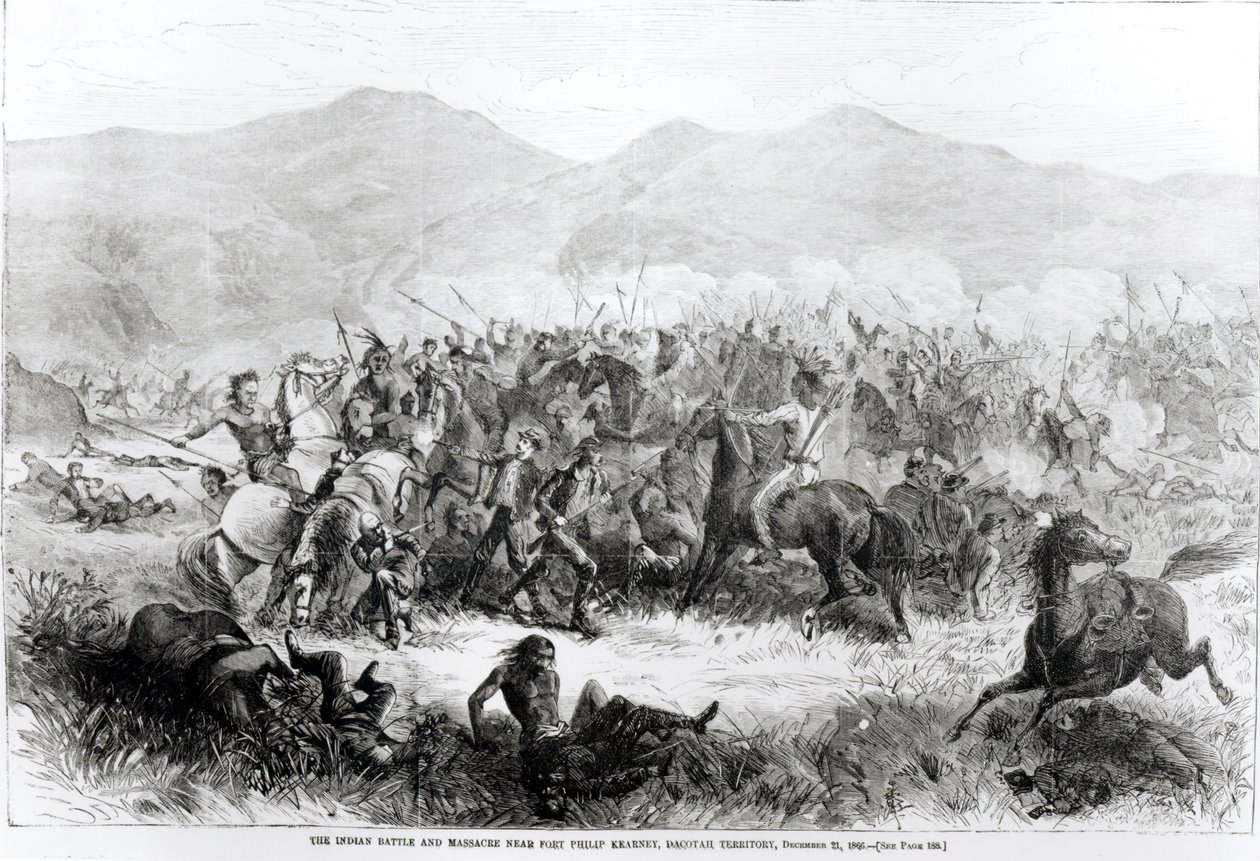 De Indiase slag en het bloedbad nabij Fort Philip Kearney, Dakota Territory, 21 december 1866 door American School