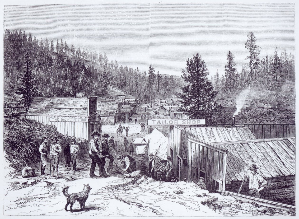 De Indiase Oorlog, Deadwood City, Black Hills van Dakota, van een foto door S. J. Morrow door American School