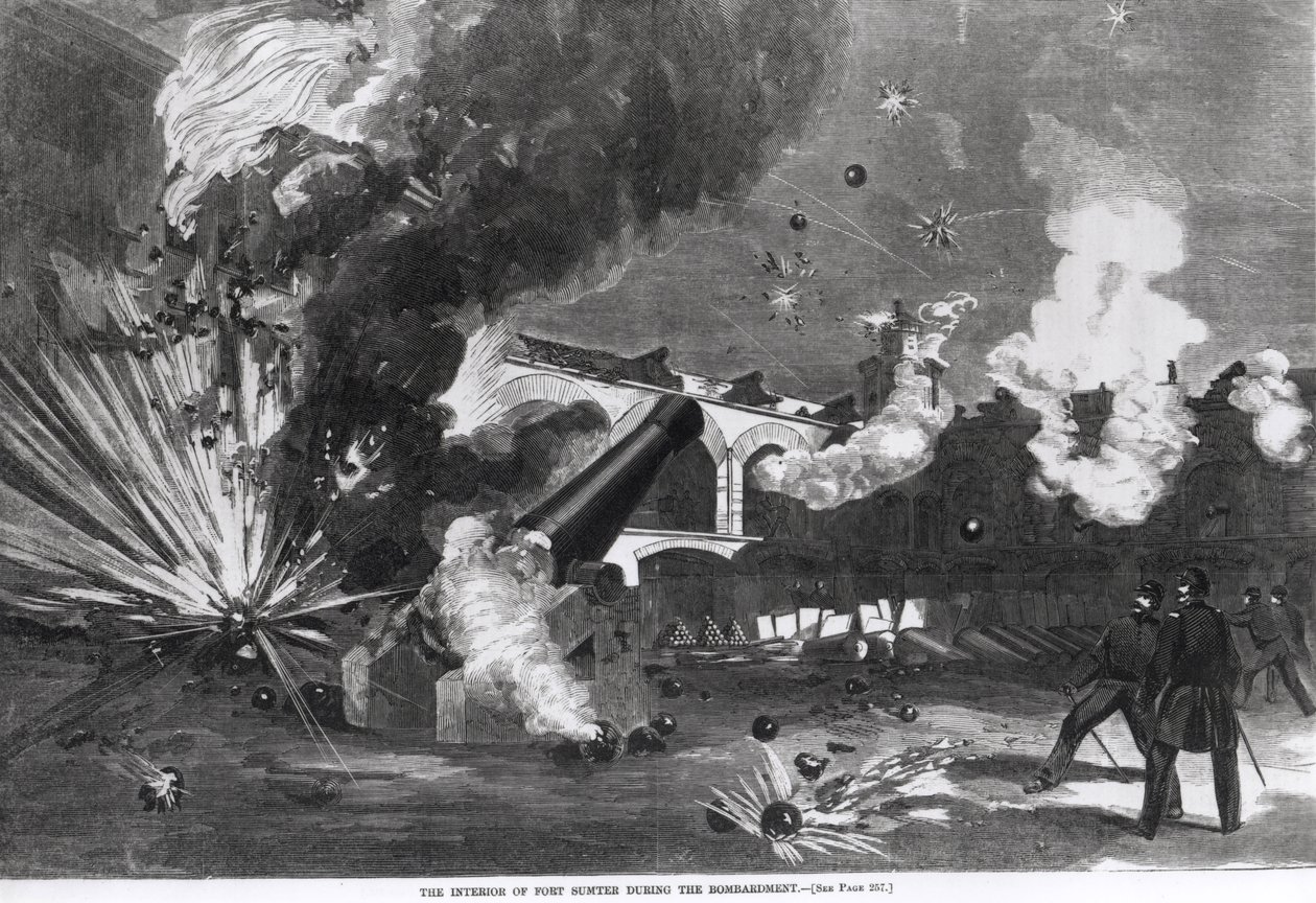 Het interieur van Fort Sumter tijdens het bombardement, 12 april 1861, uit 