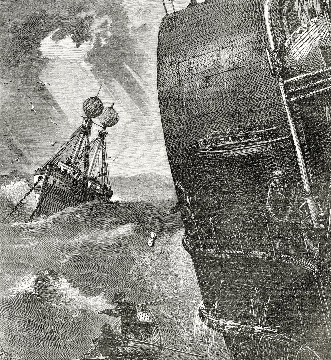 Het Lichtschip en Binnenkomende Stoomboot, frontispice illustratie uit Appletons Journal, 4 mei 1872 door American School