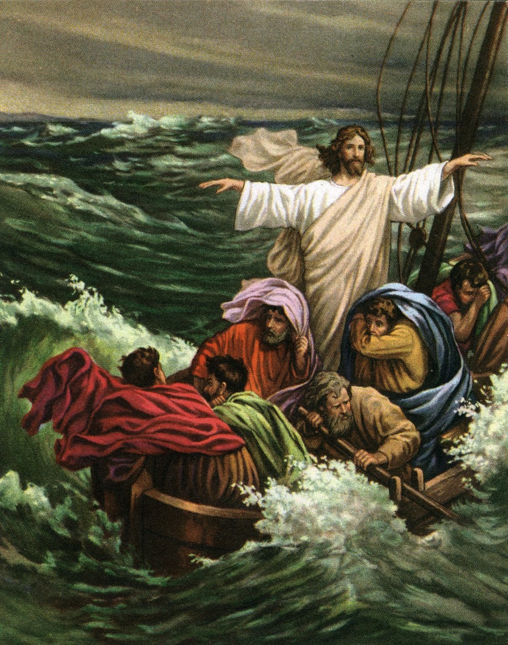 Het wonder van Christus die de storm op de Zee van Galilea kalmeert door American School