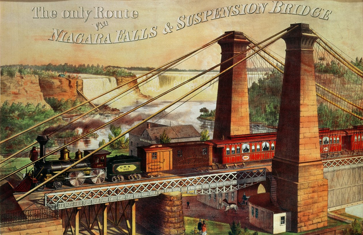 De Enige Route via Niagara Falls en de Hangbrug, 1876 door American School