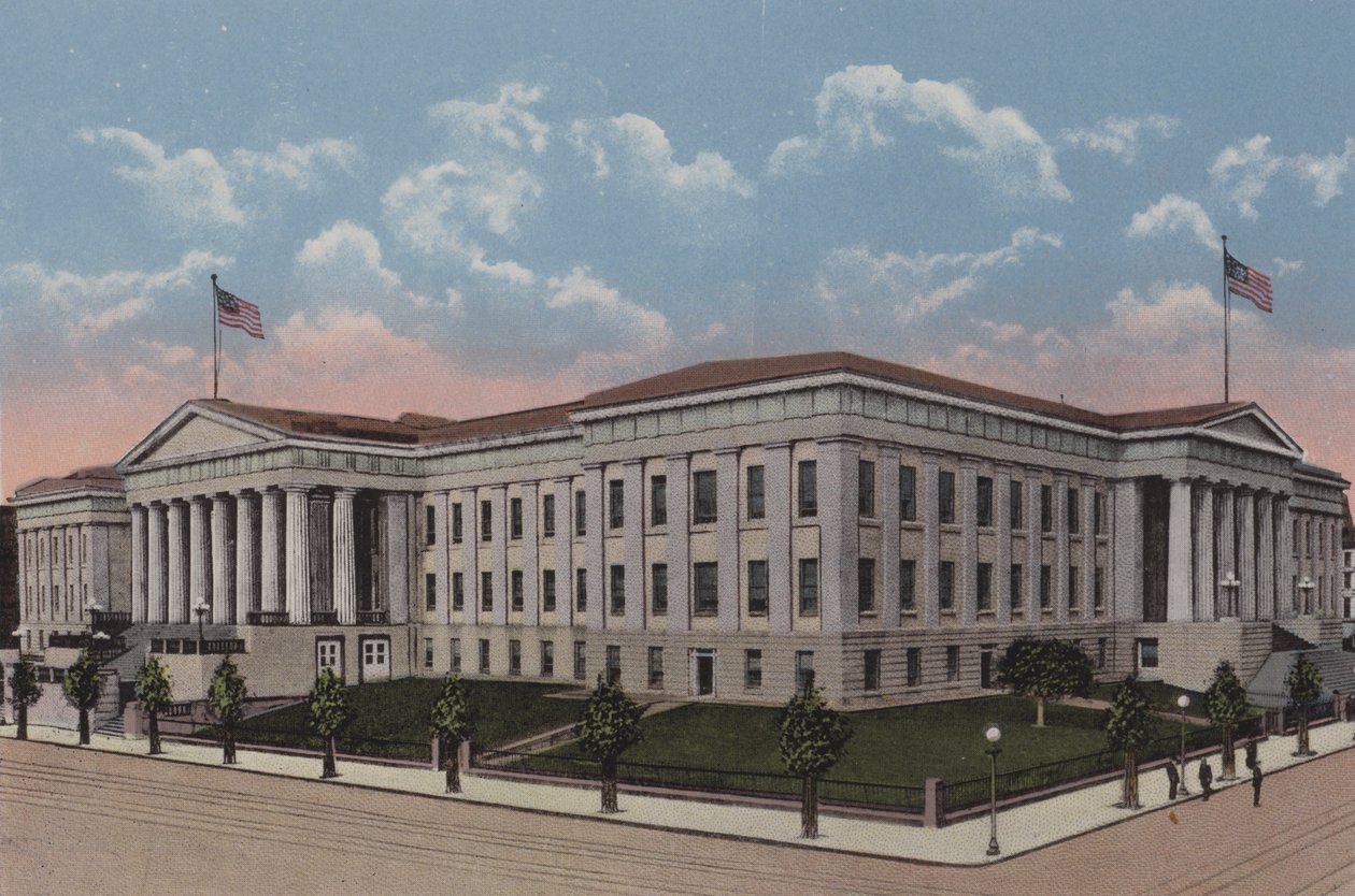 Octrooibureau, Washington DC (kleurenlitho) door American School