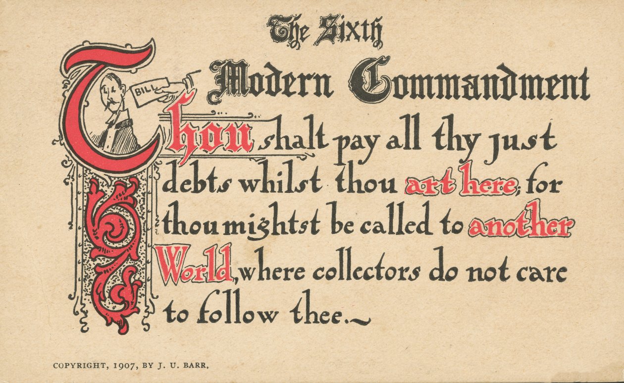Het zesde moderne gebod (kleurenlitho) door American School