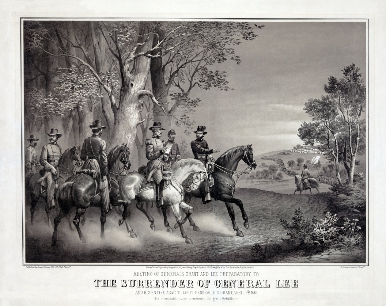 De overgave van generaal Lee, pub. 1866 (litho) door American School
