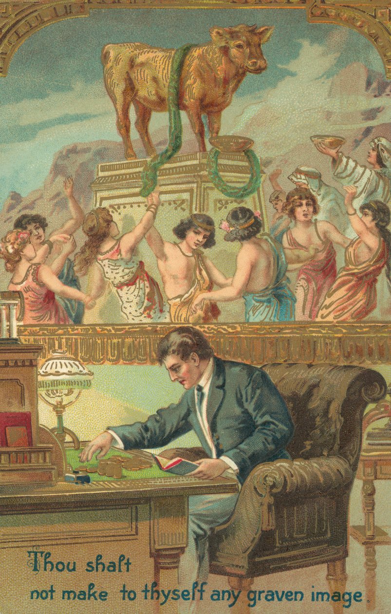 De Tien Geboden: Gij zult u geen gesneden beeld maken (kleurenlitho) door American School