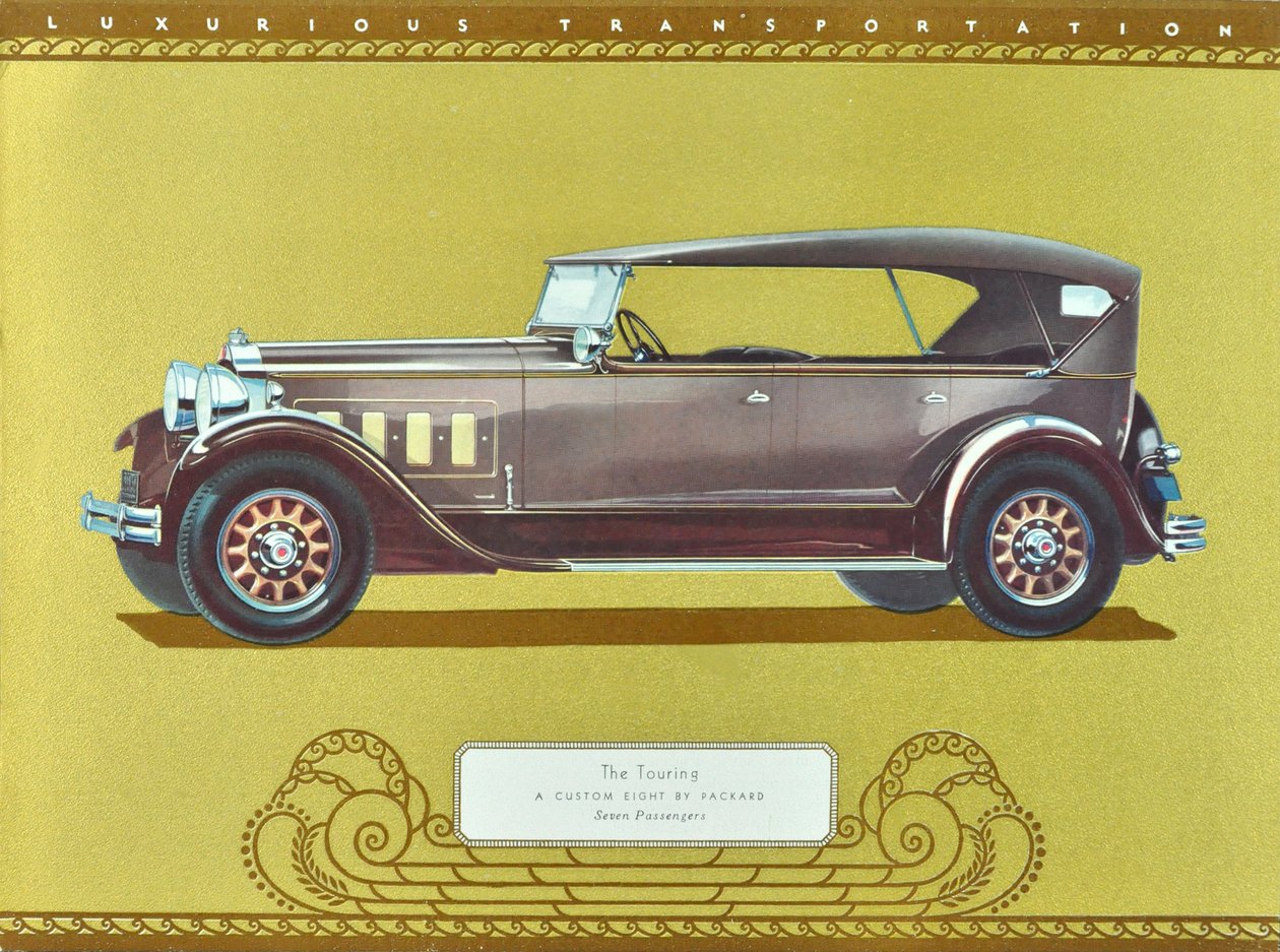 De Touring, een Custom Eight van Packard, gepubliceerd in 1930 (kleurenlitho) door American School