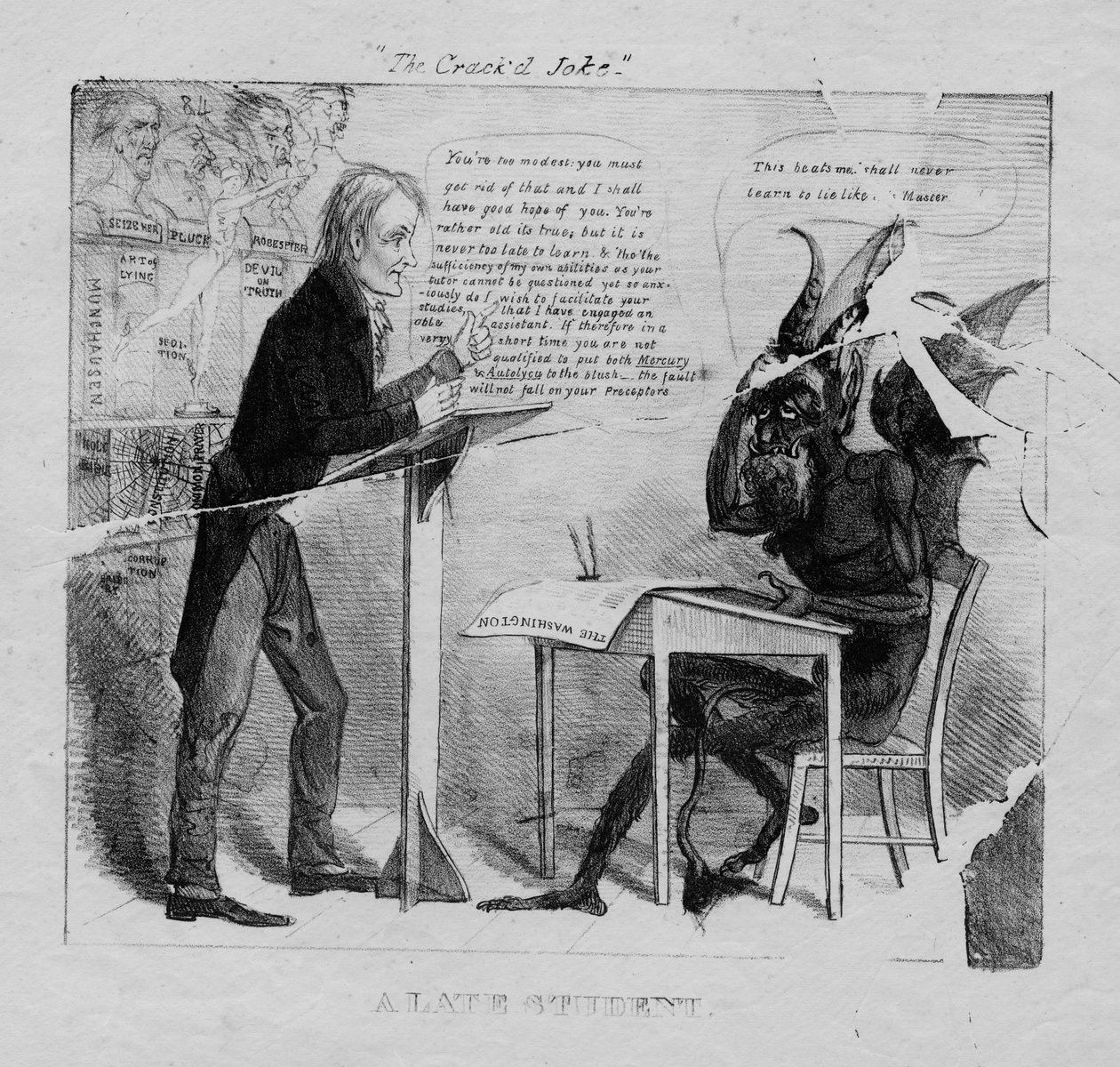 De gebarsten grap: een late student, 1827 door American School