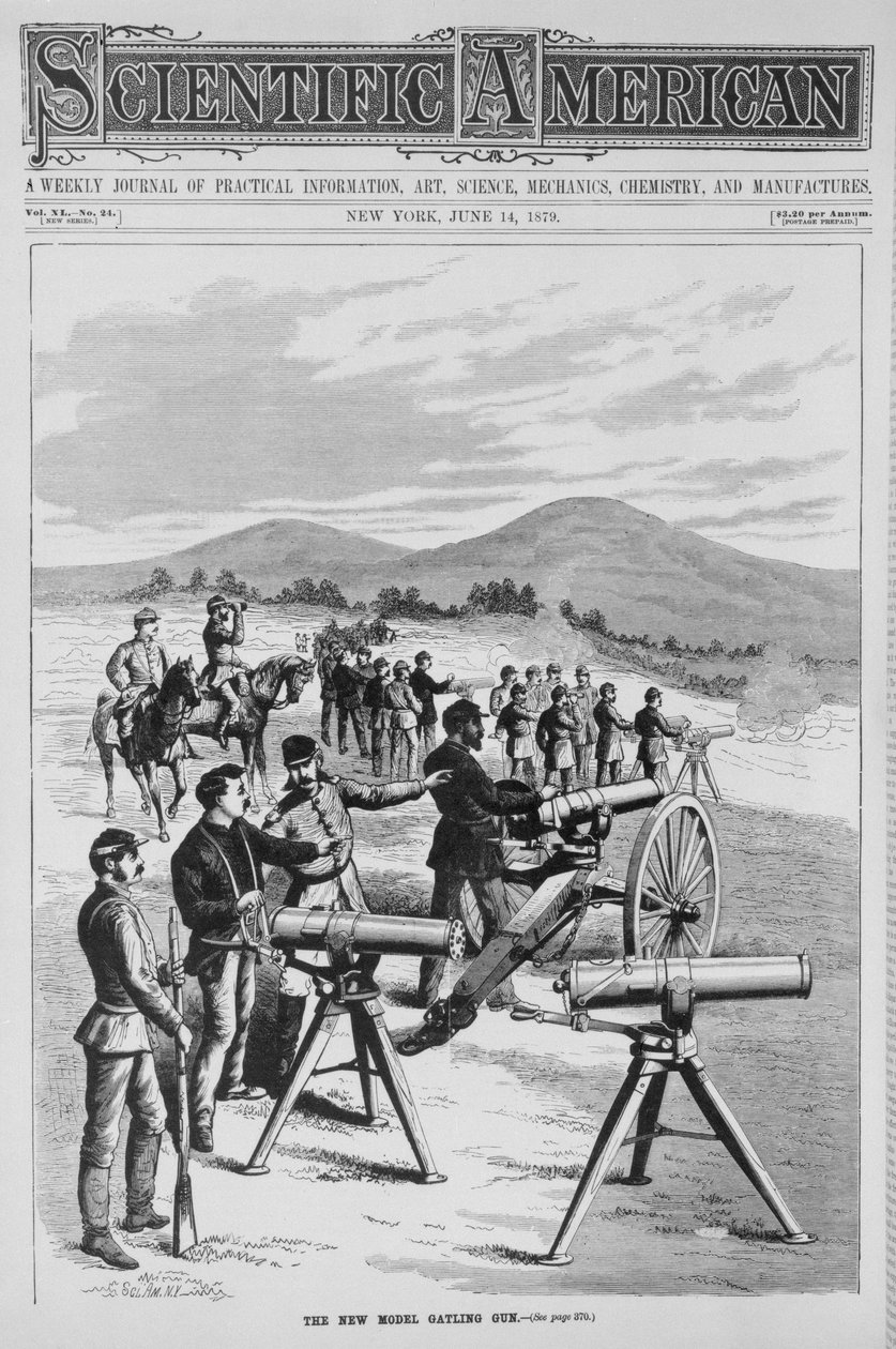 Het nieuwe model Gatling Gun, uit Scientific American, 14 juni 1879 door American School