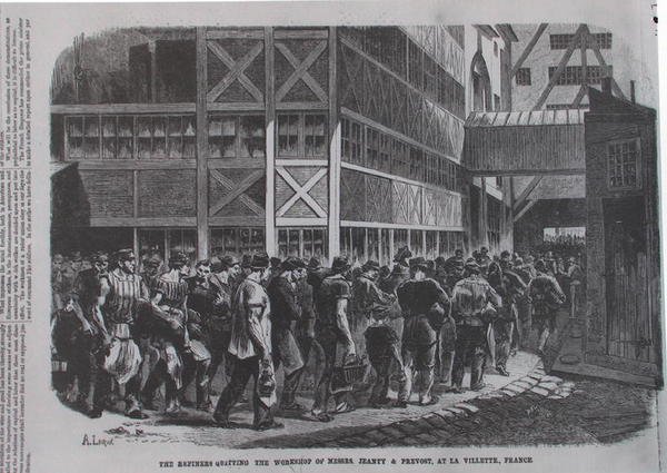 De raffinaderijen verlaten de werkplaats van Messrs. Jeanty & Provost in la Villette, Frankrijk uit Scientific American, 1870 door American School