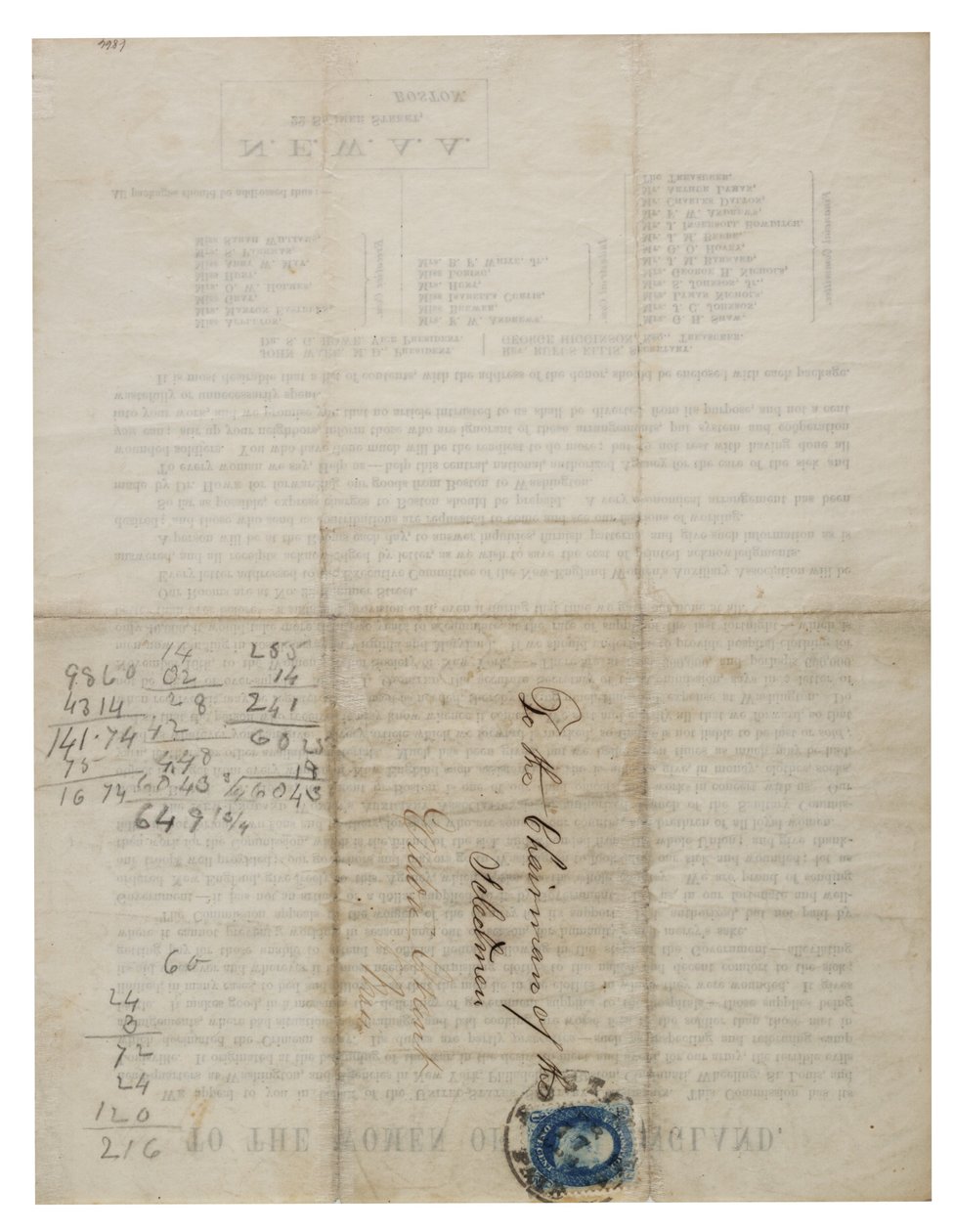 Aan de vrouwen van New England (circulaire brief), ca. 1862-1865 door American School