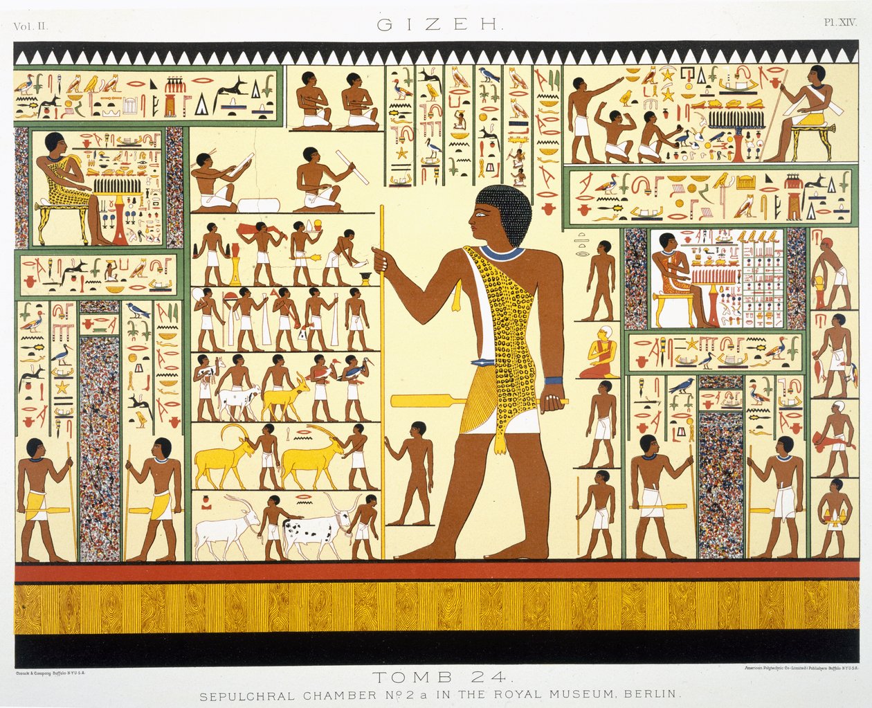 Graf 24, grafkamer nr. 2a, uit Gizeh, Volume II, plaat XIV uit, Vol 2 Oud Egypte door Samuel Augustus Binion, gepubliceerd 1887 (getinte chromolitho) door American School