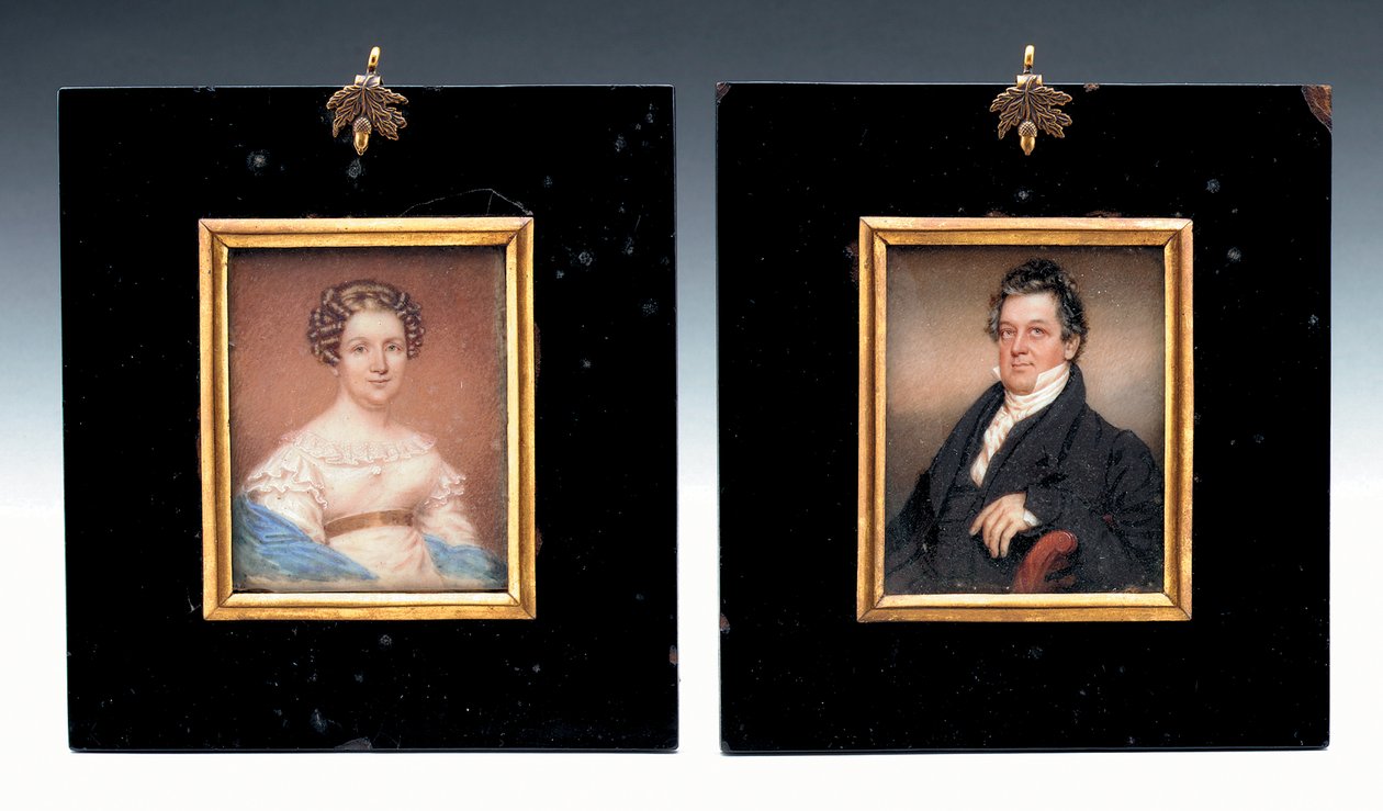 Twee miniaturen van Kapitein Arent Schuyler de Peyster en zijn vrouw, Sarah Macomb door American School