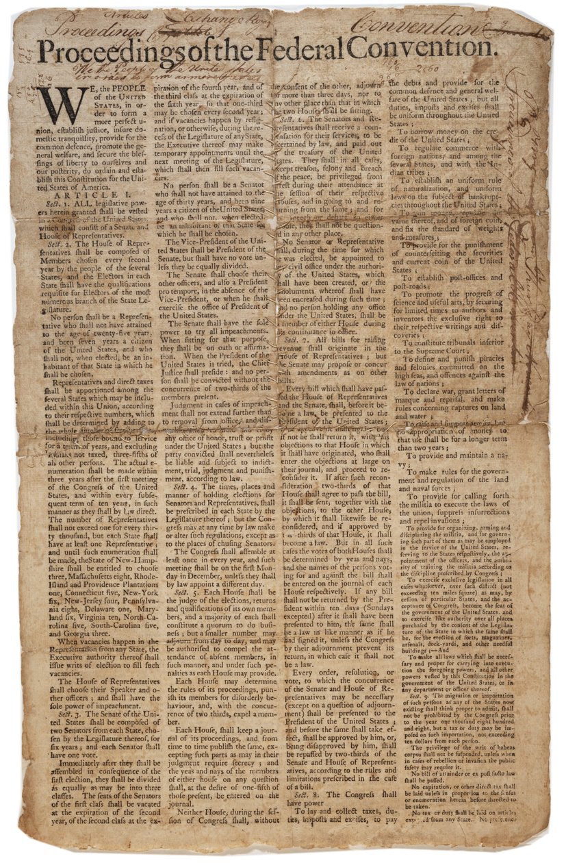 Grondwet van de Verenigde Staten, ca. 10 september 1787 door American School