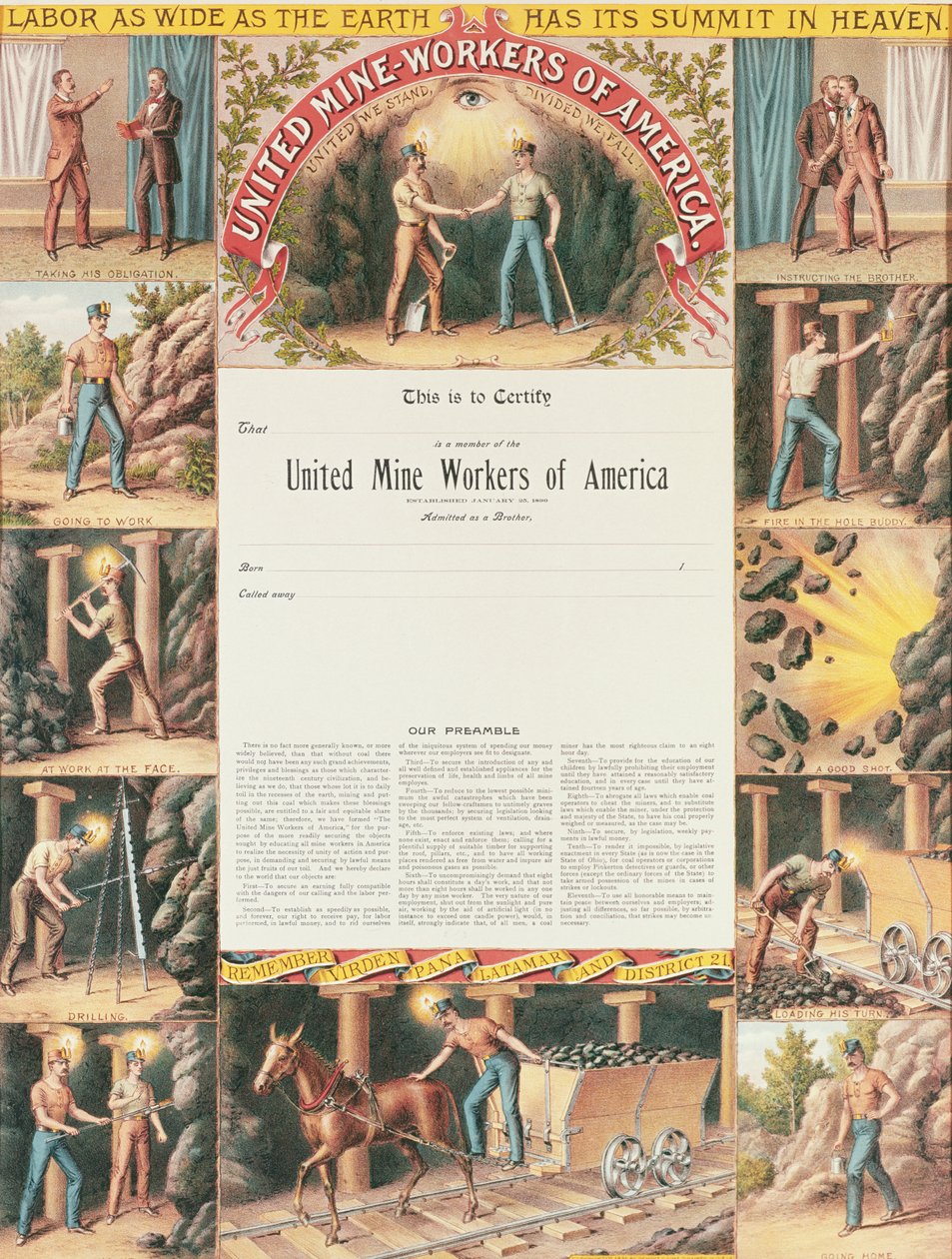 United Mine Workers-certificaat, 1890 door American School
