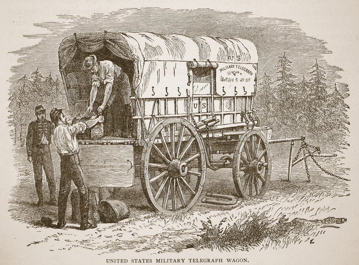 Militaire telegraafwagen van de Verenigde Staten, uit een boek gepubliceerd in 1896 door American School