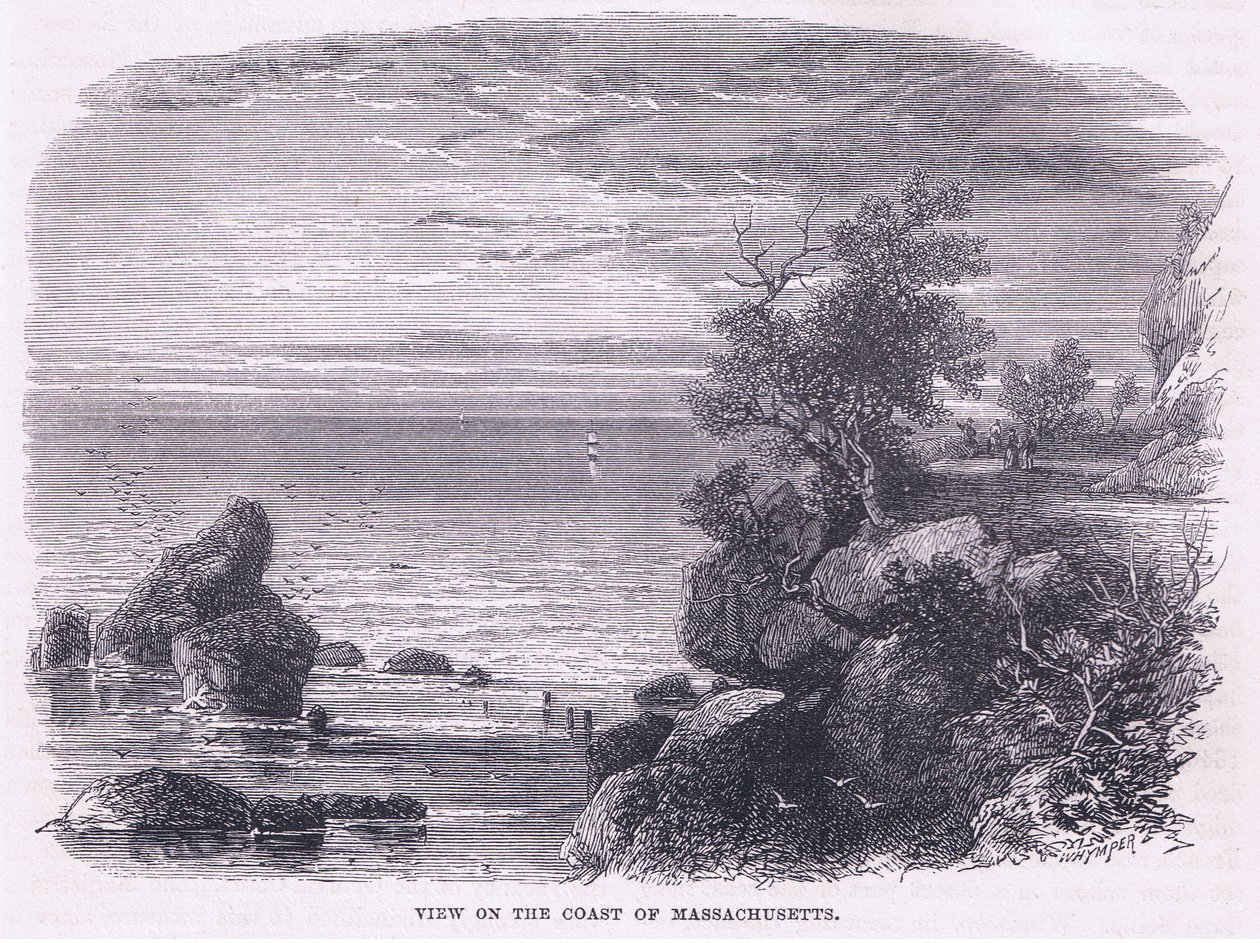 Uitzicht op de kust van Massachusetts 1644, illustratie uit Cassell