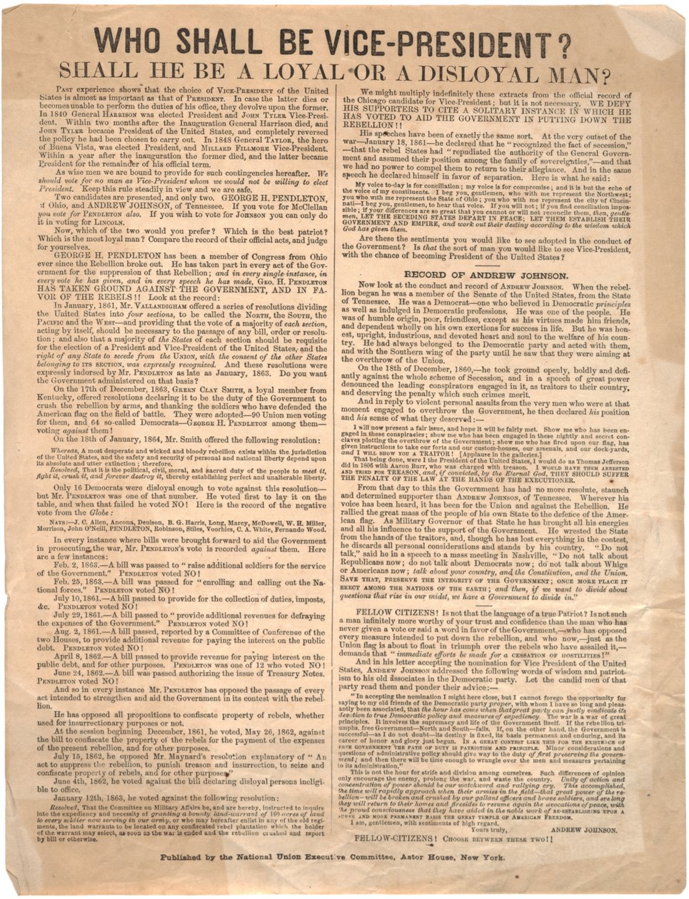 Wie wordt vice-president? George Pendleton vs. Andrew Johnson (verkiezing van 1864), 1864 door American School