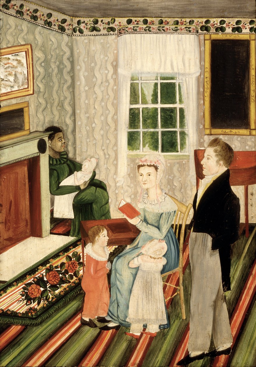 York, Pennsylvania Familie met negerknecht, ca.1828 (olieverf op paneel) door American School