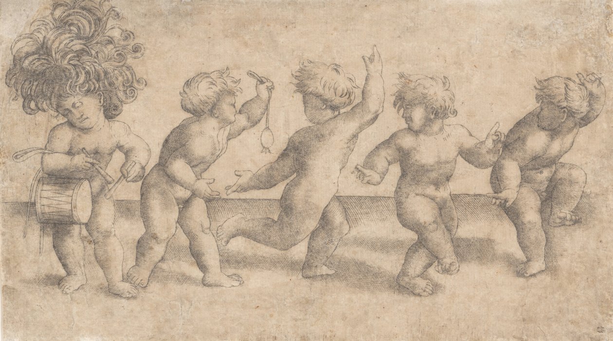Vijf dansende putti door Amico Aspertini