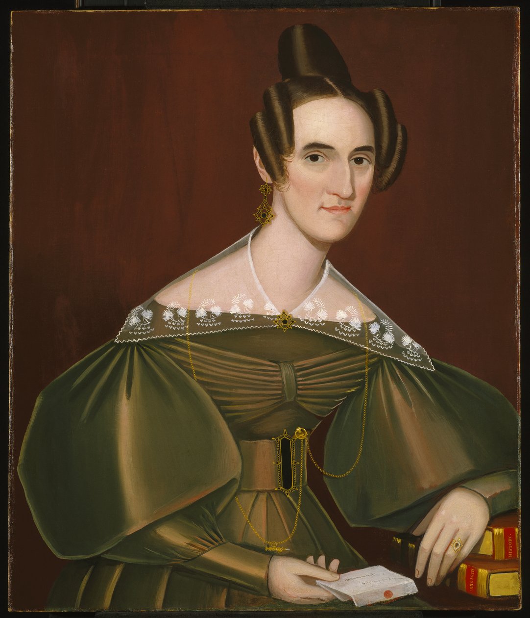 Jeannette Woolley, later Mrs John Vincent Storm, c.1838 door Ammi Phillips