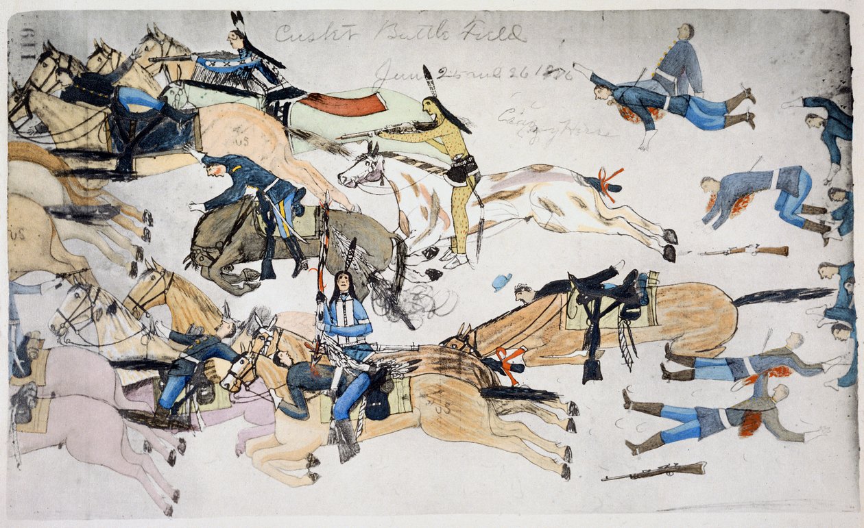 Slag bij Little Bighorn, Montana, VS, 25-26 juni 1876, ca. 1900 door Amos Bad Heart Buffalo