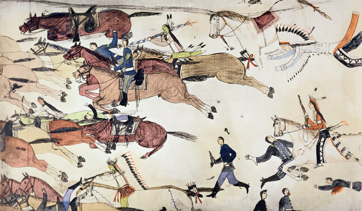 Slag bij Little Bighorn, Montana, VS, 25-26 juni 1876, ca. 1900 door Amos Bad Heart Buffalo