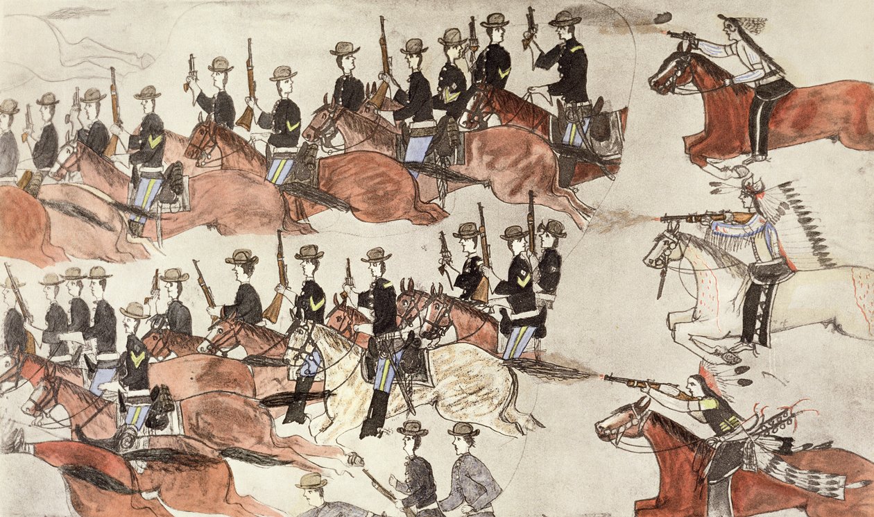 Slag bij Little Bighorn, Montana, VS, 25-26 juni 1876 door Amos Bad Heart Buffalo