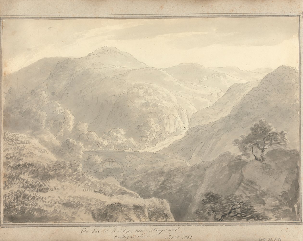 Gezichten in Engeland, Schotland en Wales: De Duivelsbrug bij Aberystwith, Cardiganshire, september 1804 door Amos Green