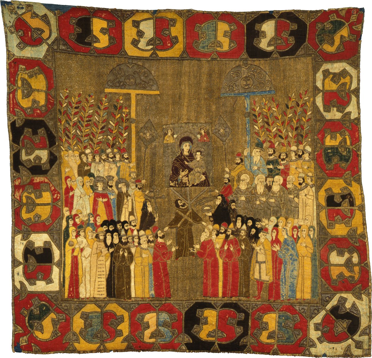 Palmzondagprocessie in Moskou op 8 april 1498. Zoe Palaiologina met dochters links onder, Ivan III, Elena van Walachije, 1498 door Ancient Russian Art
