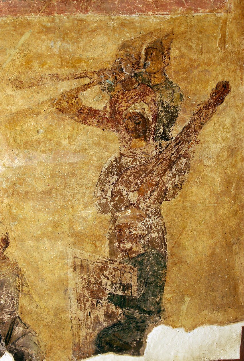 Muzikanten en acrobaten (detail) door Ancient Russian frescos