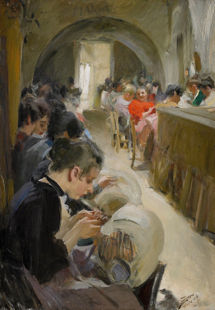 Kantklossen in Venetië door Anders Leonard Zorn