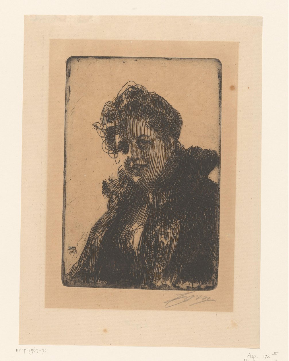 Portret van Amalia Granberg door Anders Leonard Zorn (signed by artist)