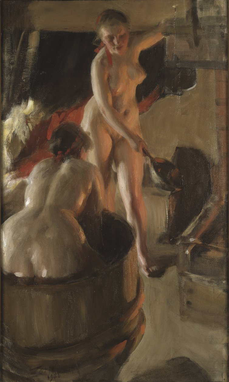 Meisjes uit Dalarna nemen een bad, door Zorn, Anders Leonard door Anders Leonard Zorn