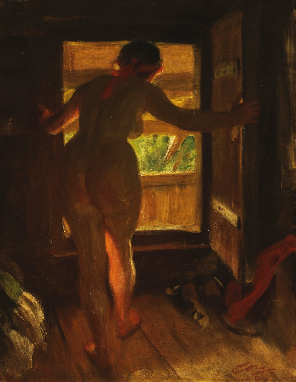 Mora meisje bij een open deur door Anders Leonard Zorn