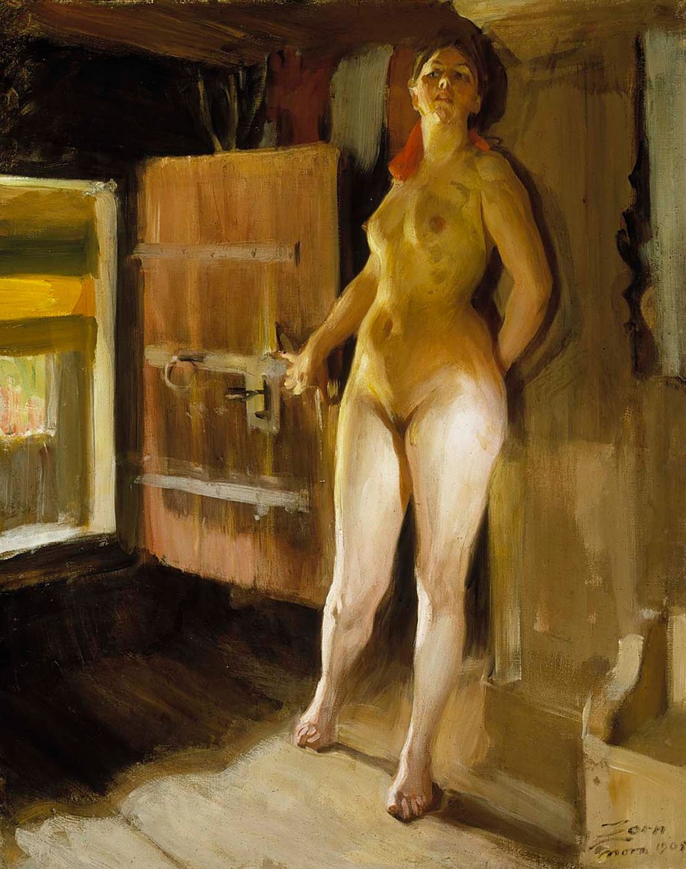 Bij de deur van de zolder; meisje op de zolder door Anders Zorn