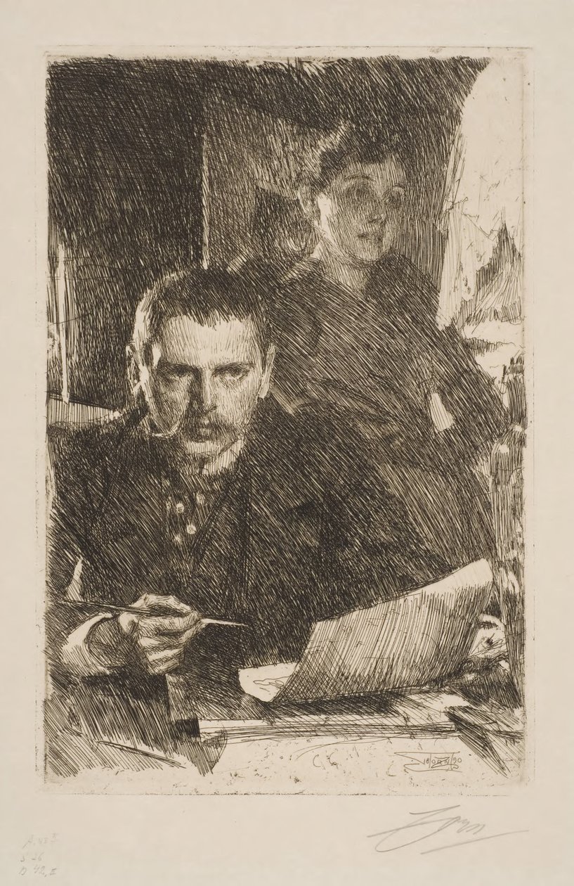Zelfportret met zijn vrouw Emma door Anders Zorn