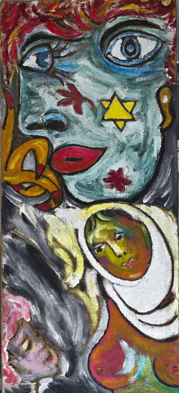 BLUE GIRL AND VEILED WOMAN, 2012 (acryl op jute doek opgespannen op een houten frame) door Ando Gilardi