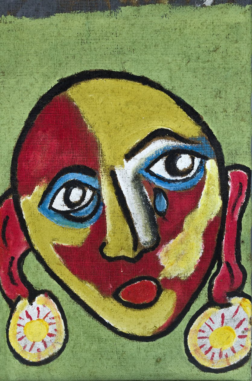 BUITENGEWELD: TEARFUL FACE, 2012 (acryl op jute doek gespannen op een houten frame) door Ando Gilardi