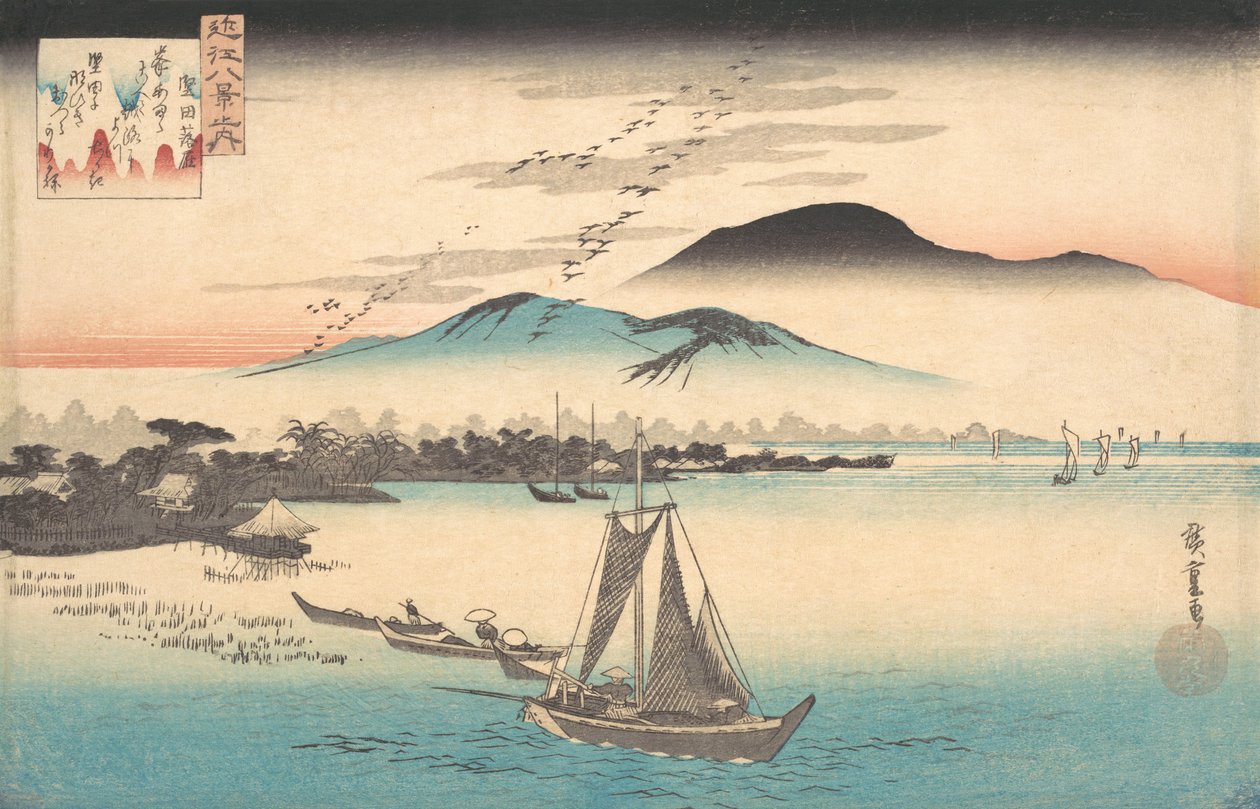 Ganzen vliegen naar Katada door Ando Hiroshige