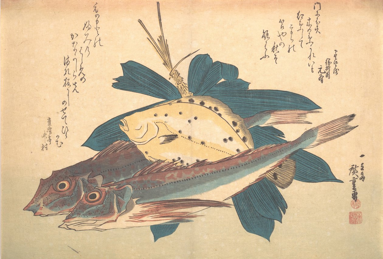 Kanagashira en Karei vis, uit de serie Uozukushi Elke variëteit van vis, 1830s door Ando Hiroshige