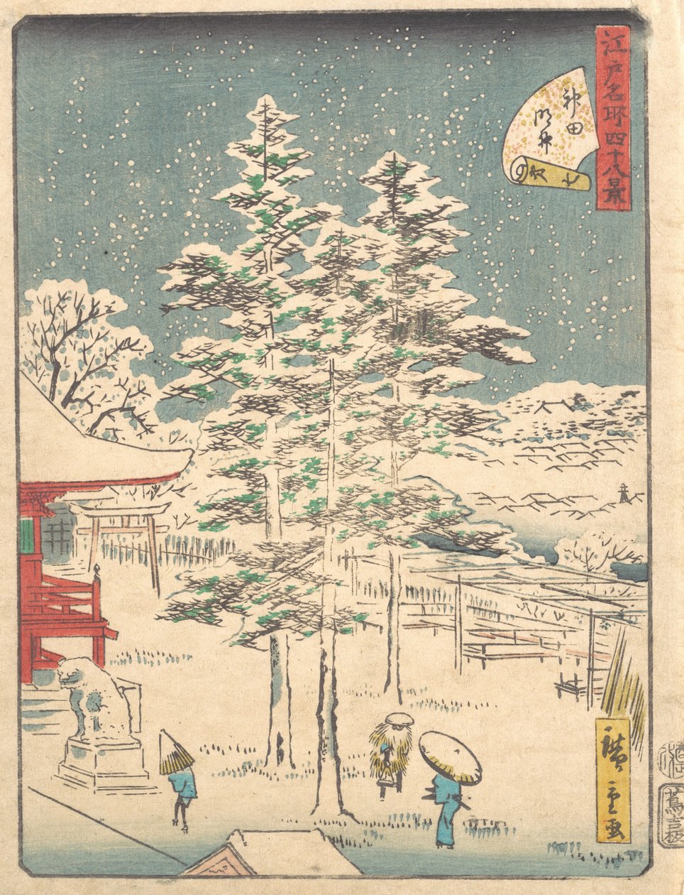 Kanda Tempel Sneeuw, 1861 door Ando Hiroshige
