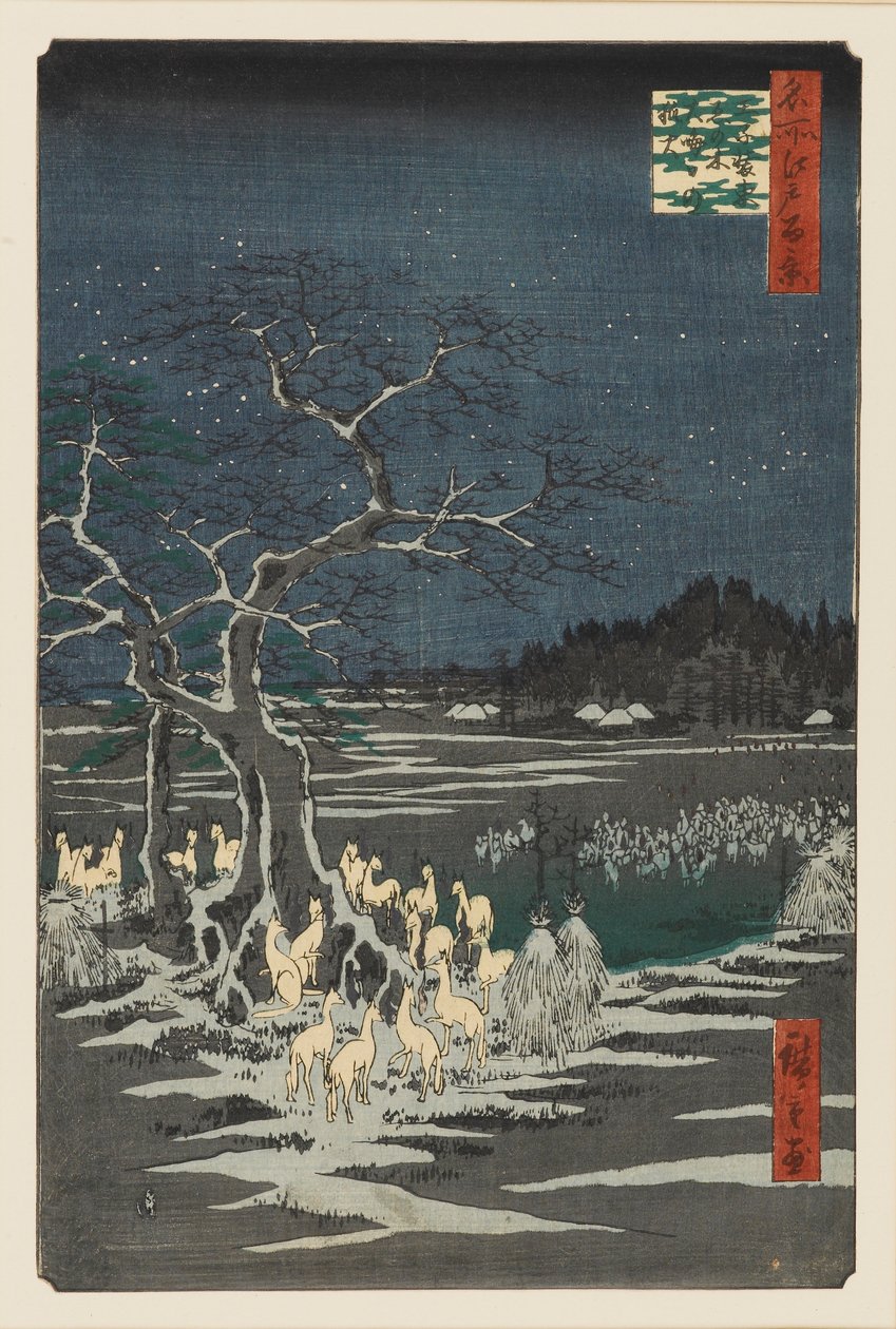 Oudejaarsavond vossenbranden bij de Veranderende Boom, Oji door Ando Hiroshige