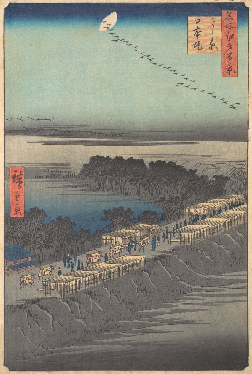 Nihon Embankment bij Yoshiwara, uit de serie Honderd beroemde uitzichten van Edo Meisho E, 1857 door Ando Hiroshige